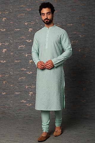Mint Embroidered Kurta Set by Abhishek Gupta Men