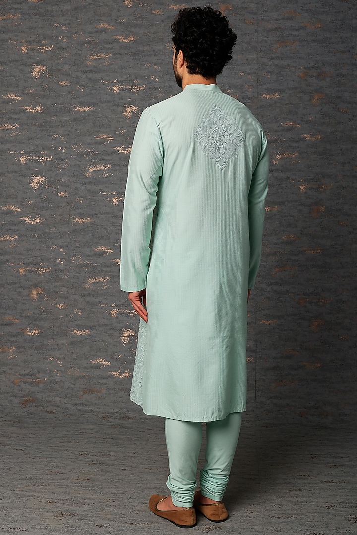 Mint Embroidered Kurta Set by Abhishek Gupta Men at Pernia's Pop Up Shop