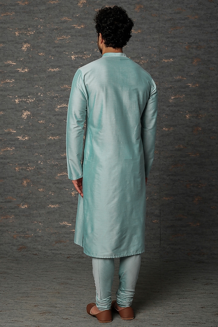 Powder Blue Embroidered Kurta Set by Abhishek Gupta Men at Pernia's Pop Up Shop