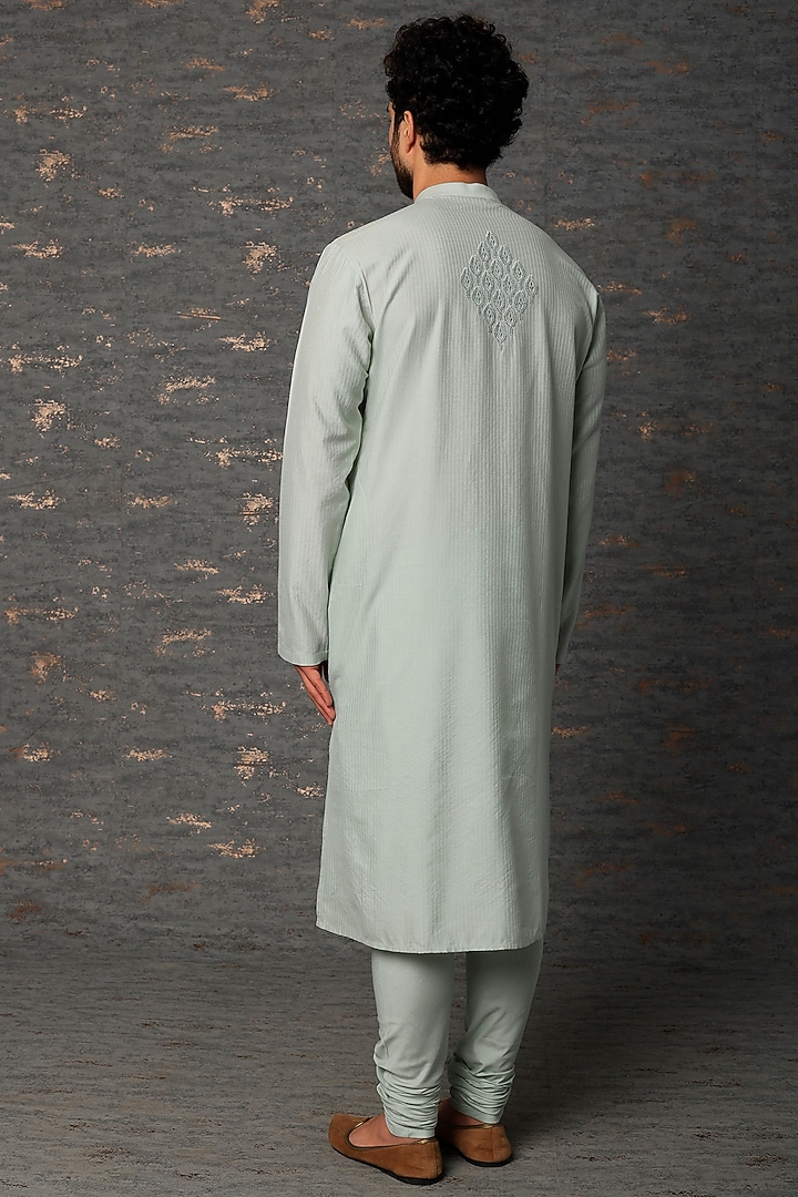 Mint Kurta Set With Embroidery by Abhishek Gupta Men at Pernia's Pop Up Shop