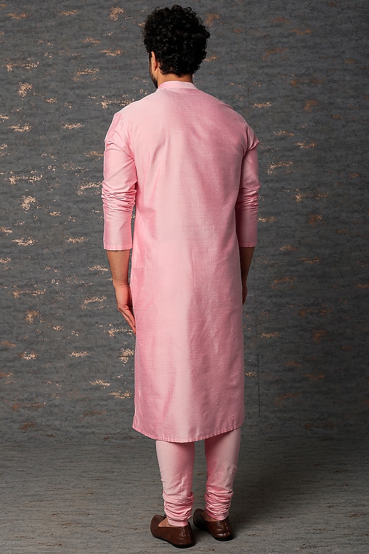 Pink Embroidered Pintucked Kurta Set by Abhishek Gupta Men at Pernia's Pop Up Shop