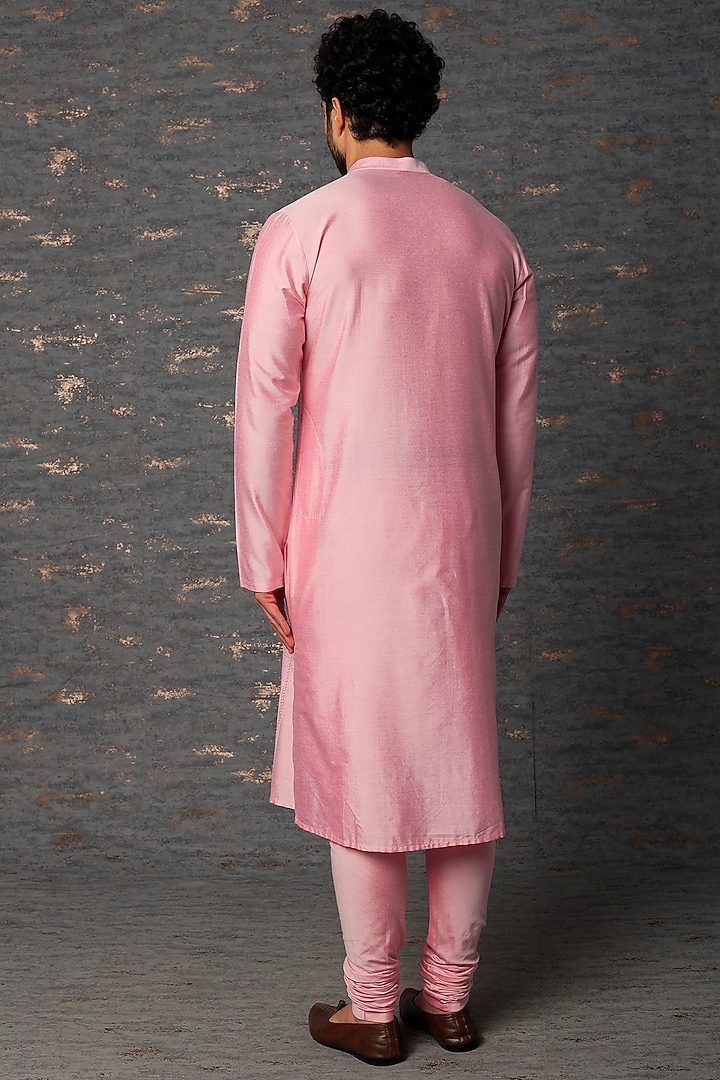 Pink Pintucked Kurta Set by Abhishek Gupta Men at Pernia's Pop Up Shop