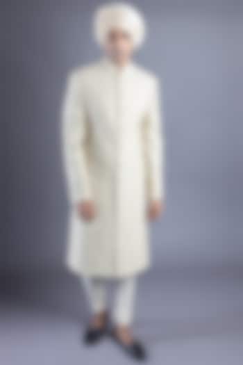 Light Beige Embroidered Groom Sherwani Set by Abhishek Gupta Men at Pernia's Pop Up Shop