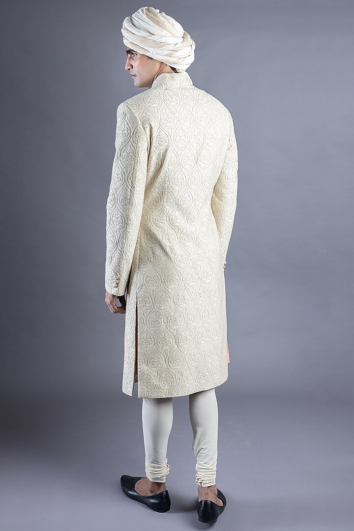 Light Beige Embroidered Groom Sherwani Set by Abhishek Gupta Men at Pernia's Pop Up Shop