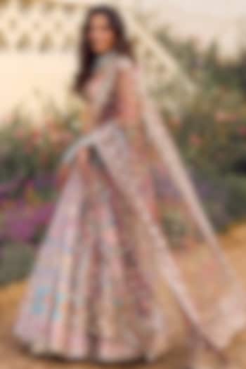Lake Blue Chanderi Mirror & Zari Embroidered Bridal lehenga for 22 Lehenga Set by Abhinav Mishra at Pernia's Pop Up Shop