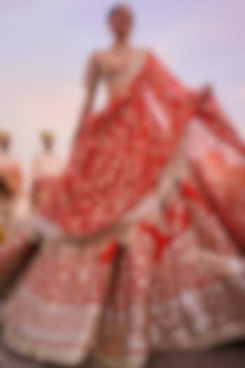 Amber Chanderi Gota & Mirror Embellished Bridal Lehenga Set by Abhinav Mishra at Pernia's Pop Up Shop