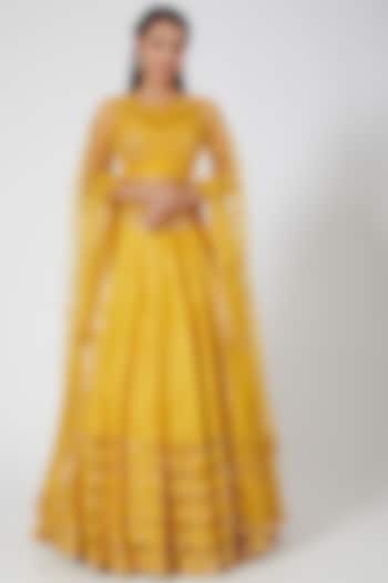 Yellow Mirror Embrllished Lehenga Set by Abhinav Mishra