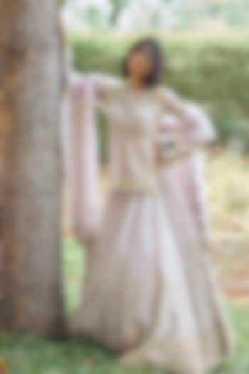 Antique Pink Net Mirror Embroidered Bridal Lehenga Set by Abhinav Mishra at Pernia's Pop Up Shop