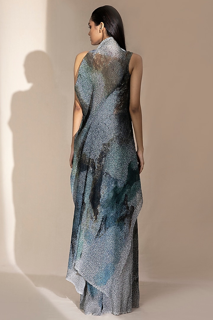 Green Poly Georgette Digital Printed Draped Top by Abhishek Sharma at Pernia's Pop Up Shop