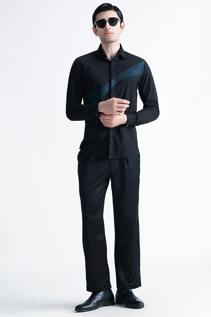 Black Cotton Party Wear Shirt by Abkasa at Pernia's Pop Up Shop