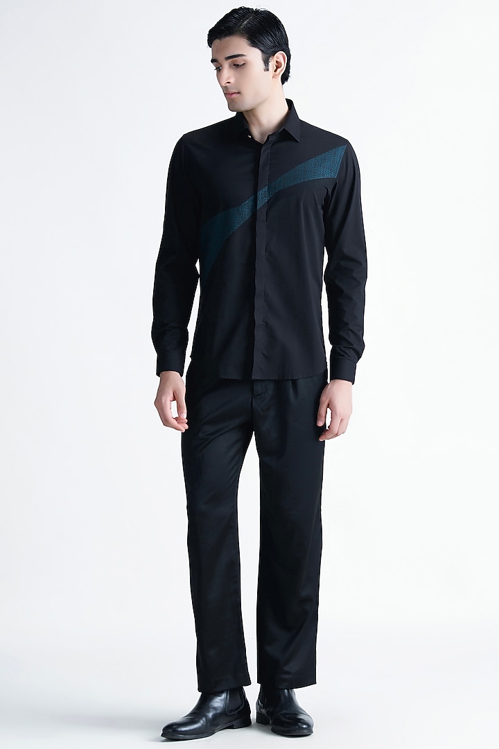 Black Cotton Party Wear Shirt by Abkasa at Pernia's Pop Up Shop