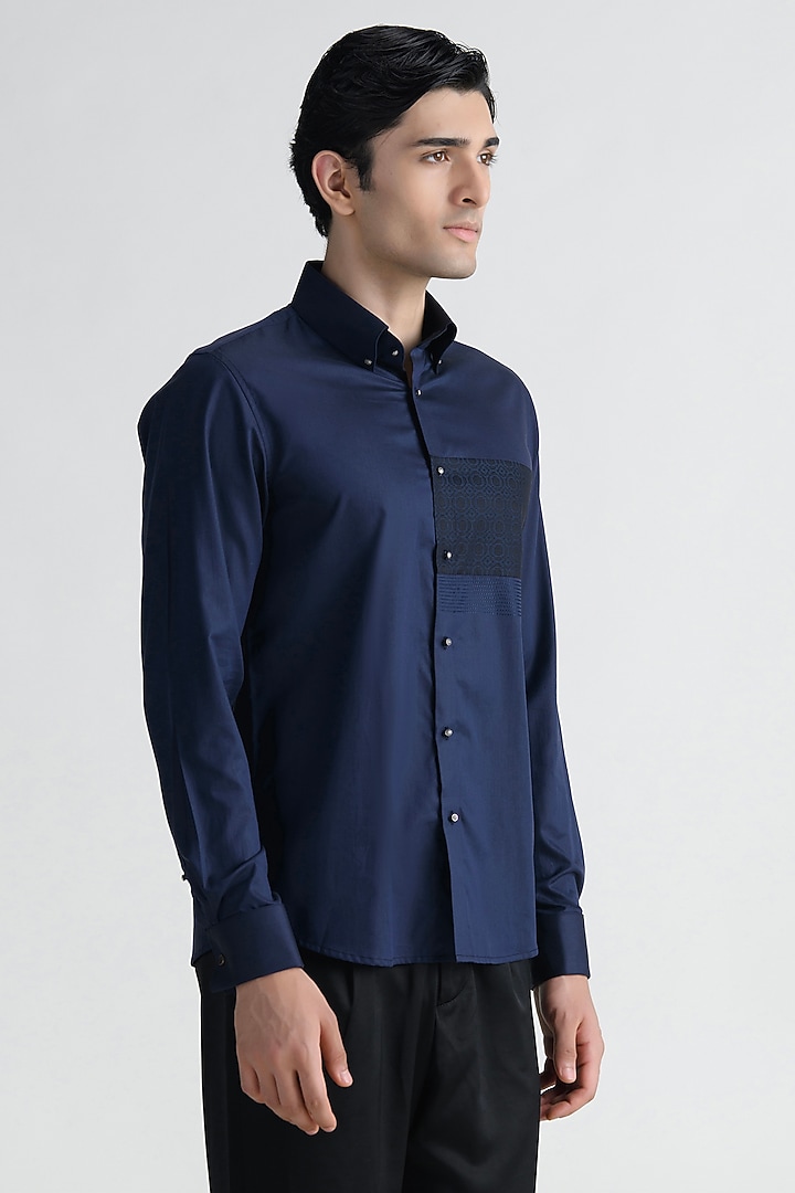 Navy Blue Cotton Party Wear Shirt by Abkasa at Pernia's Pop Up Shop