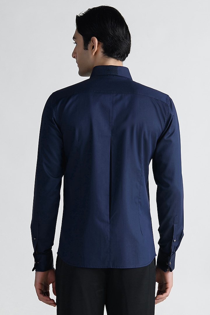 Navy Blue Cotton Party Wear Shirt by Abkasa at Pernia's Pop Up Shop