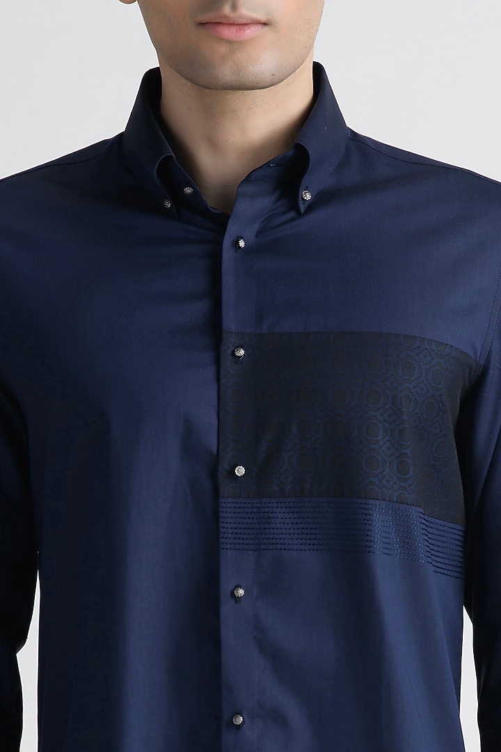 Navy Blue Cotton Party Wear Shirt by Abkasa at Pernia's Pop Up Shop