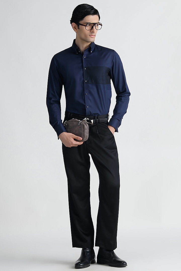 Navy Blue Cotton Party Wear Shirt by Abkasa at Pernia's Pop Up Shop