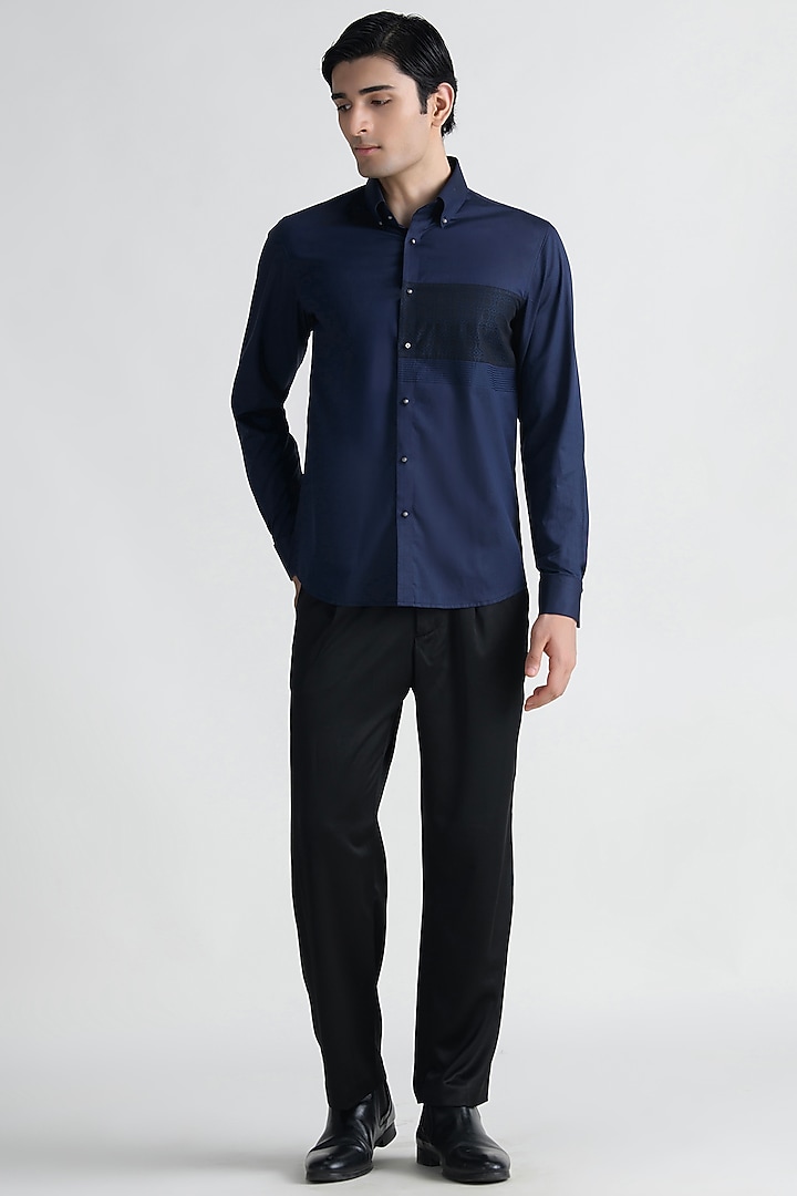 Navy Blue Cotton Party Wear Shirt by Abkasa at Pernia's Pop Up Shop
