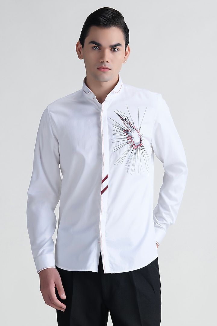 White Cotton Party Wear Shirt by Abkasa at Pernia's Pop Up Shop