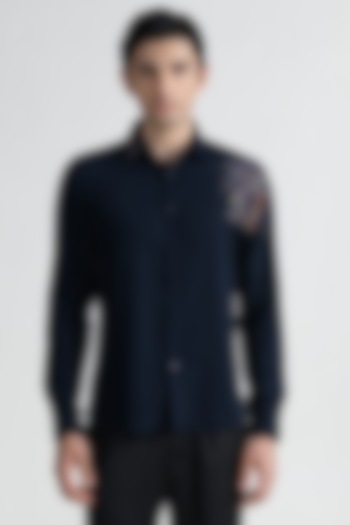 Navy Blue Cotton Party Wear Shirt by Abkasa at Pernia's Pop Up Shop