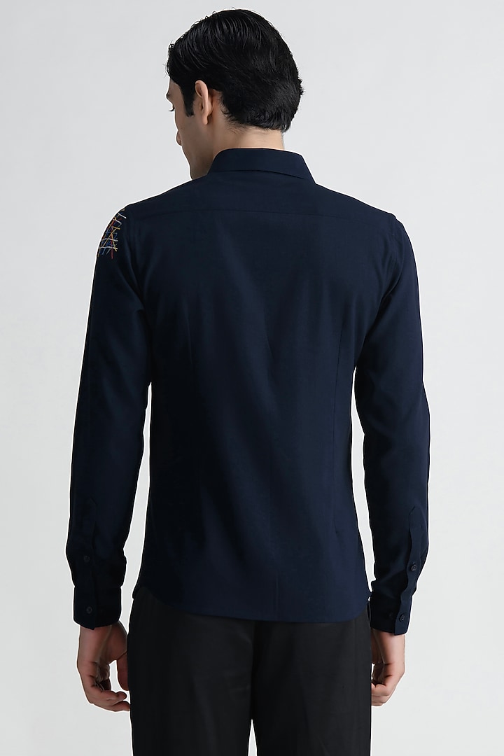 Navy Blue Cotton Party Wear Shirt by Abkasa at Pernia's Pop Up Shop