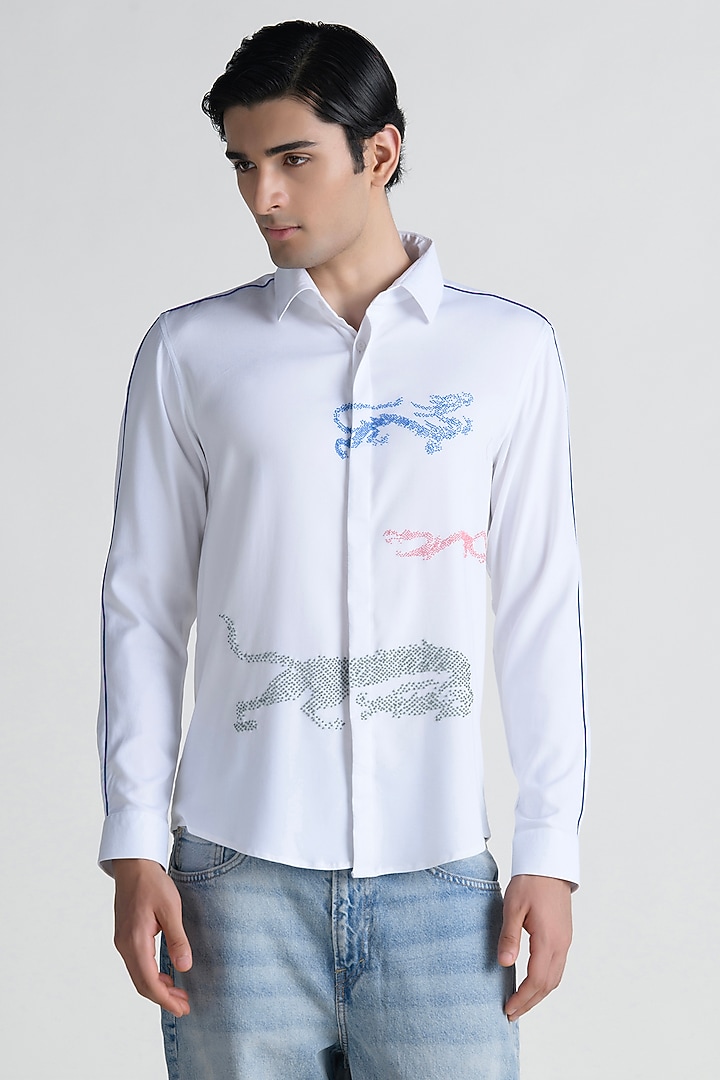 White Cotton Party Wear Shirt by Abkasa at Pernia's Pop Up Shop