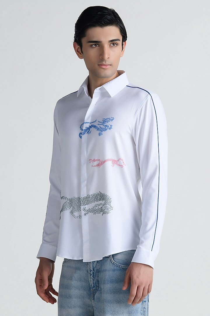 White Cotton Party Wear Shirt by Abkasa at Pernia's Pop Up Shop