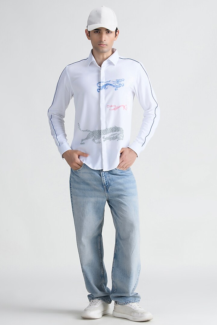 White Cotton Party Wear Shirt by Abkasa at Pernia's Pop Up Shop