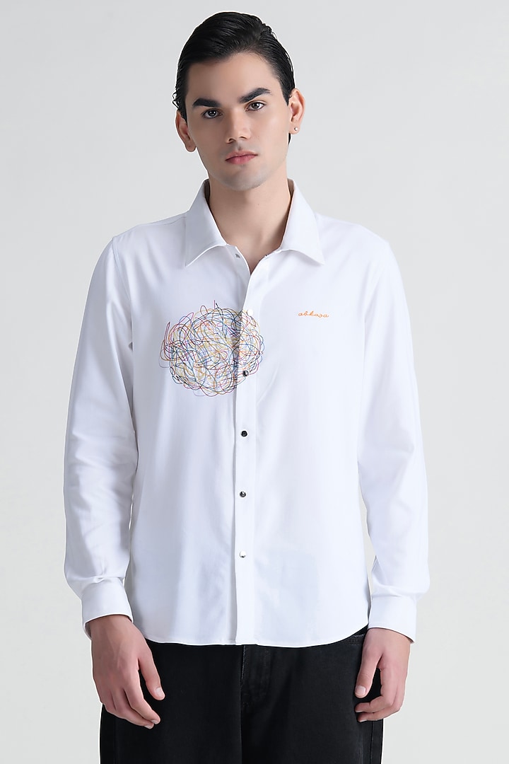 White Cotton Party Wear Shirt by Abkasa at Pernia's Pop Up Shop