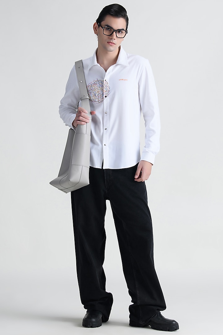 White Cotton Party Wear Shirt by Abkasa at Pernia's Pop Up Shop