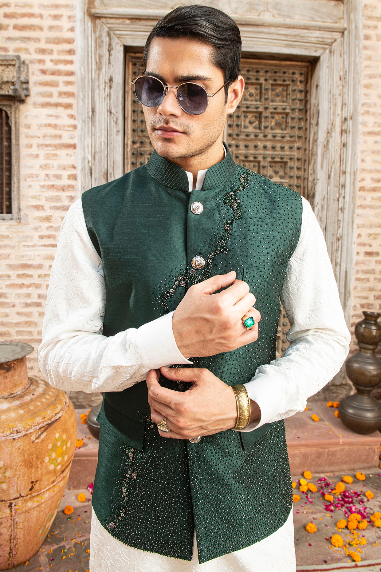 Buy Dark Green Suede Mens Indian Mandarin Collar Nehru Jacket Online in  India - Etsy