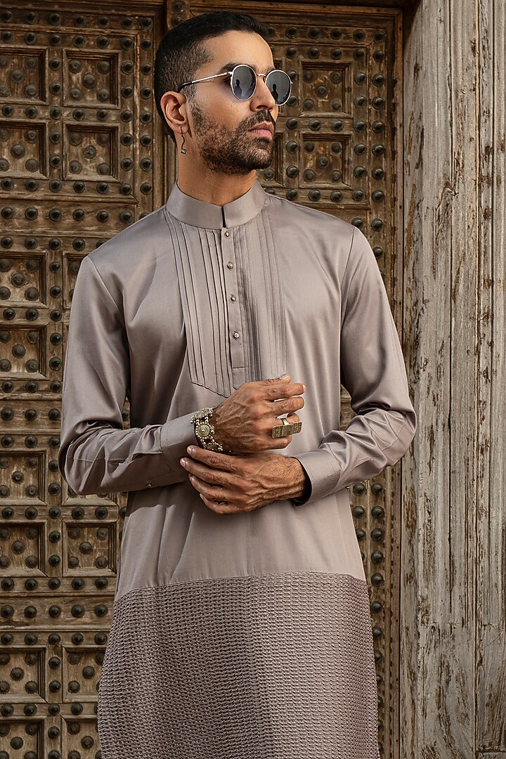 Grey Modal Satin Embroidered Kurta Set by Abkasa at Pernia's Pop Up Shop