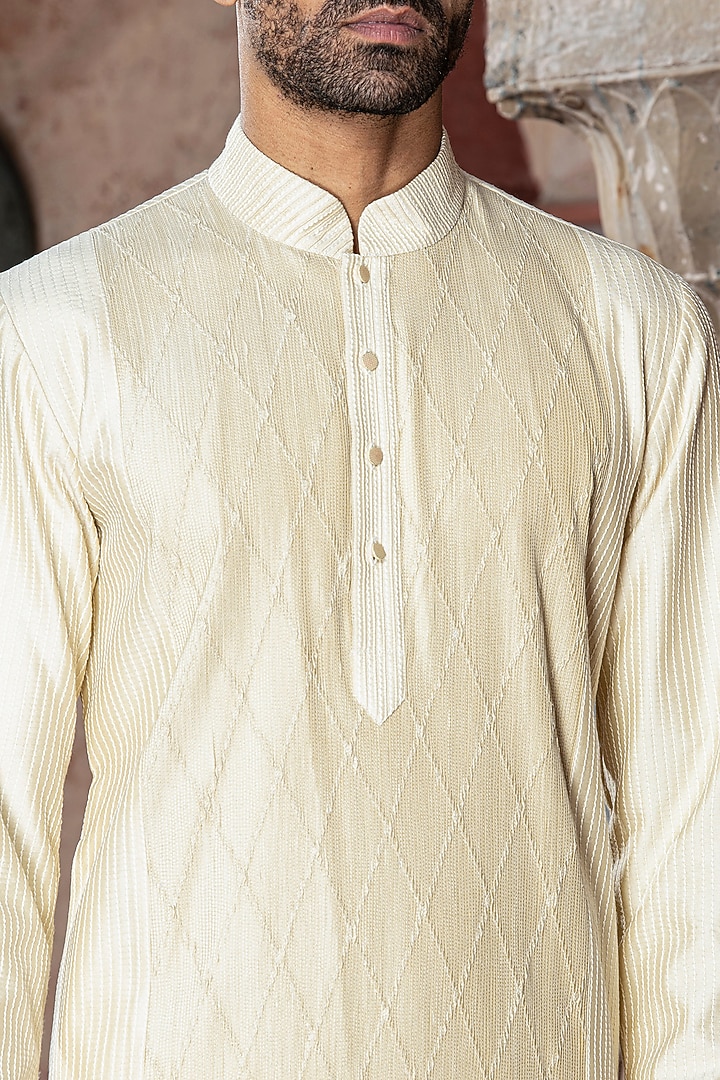 Cream Kaftan Silk Embroidered Kurta Set by Abkasa at Pernia's Pop Up Shop