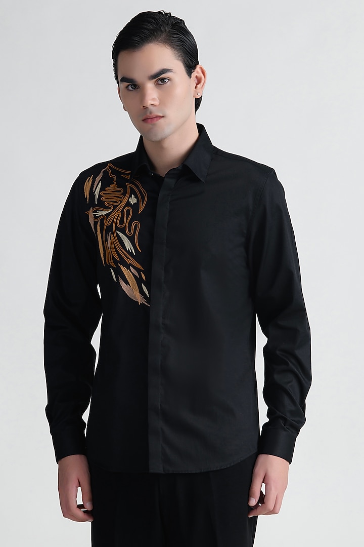 Black Cotton Party Wear Shirt by Abkasa at Pernia's Pop Up Shop