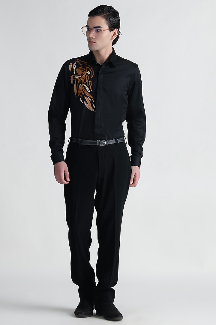 Black Cotton Party Wear Shirt by Abkasa at Pernia's Pop Up Shop