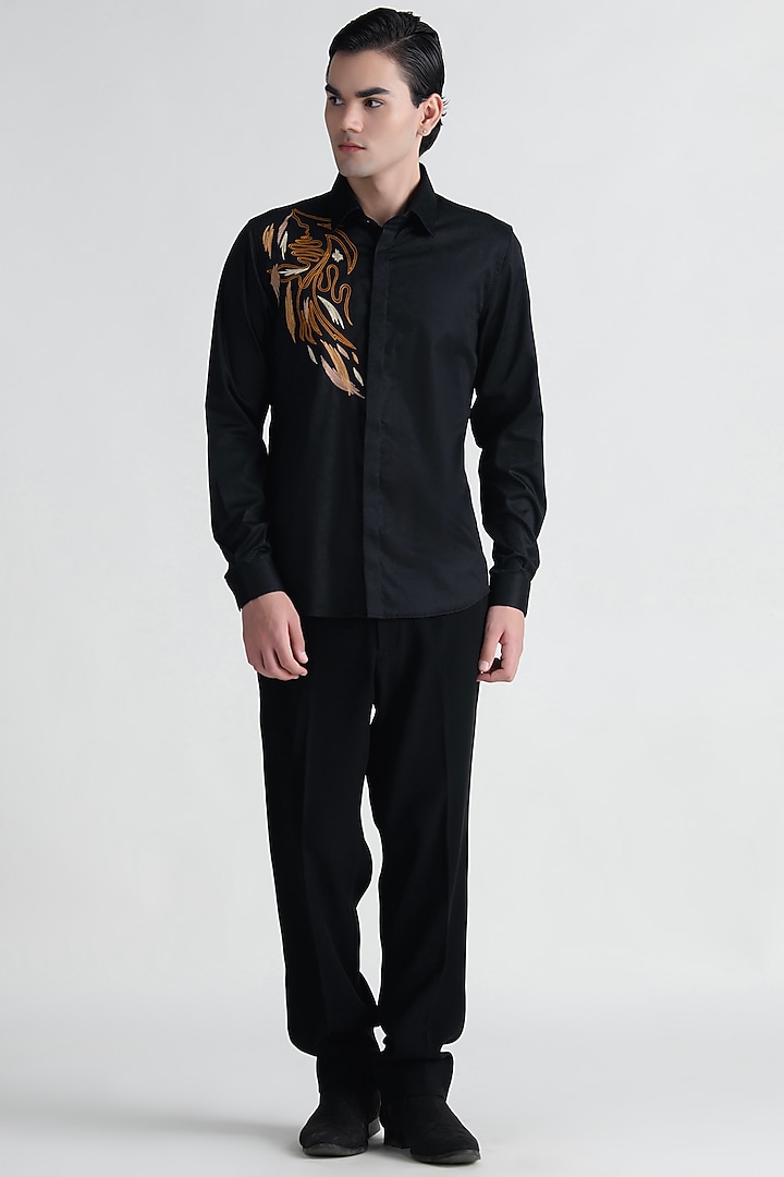 Black Cotton Party Wear Shirt by Abkasa at Pernia's Pop Up Shop