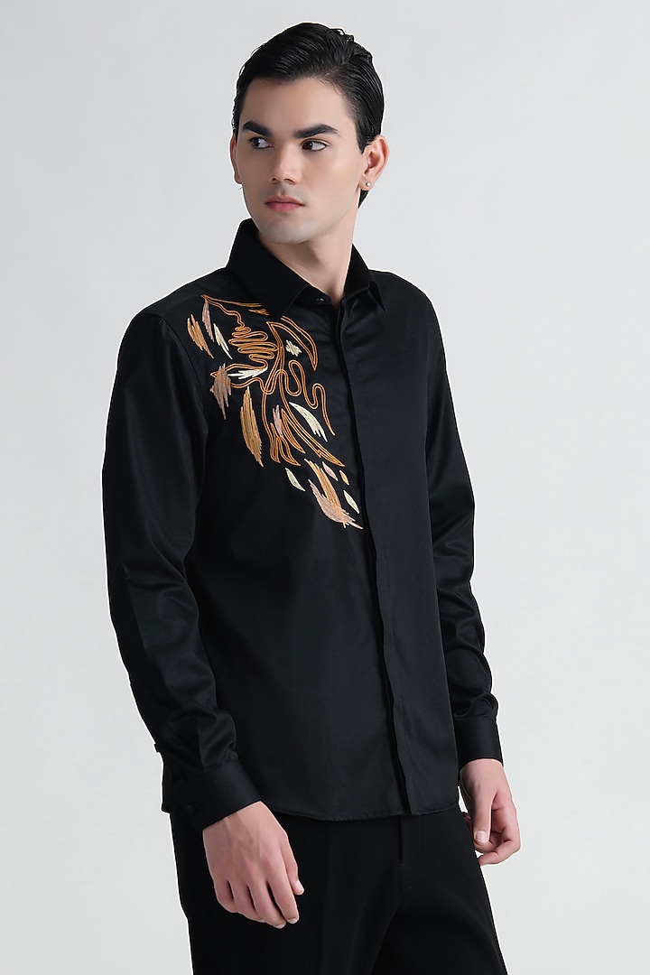 Black Cotton Party Wear Shirt by Abkasa at Pernia's Pop Up Shop