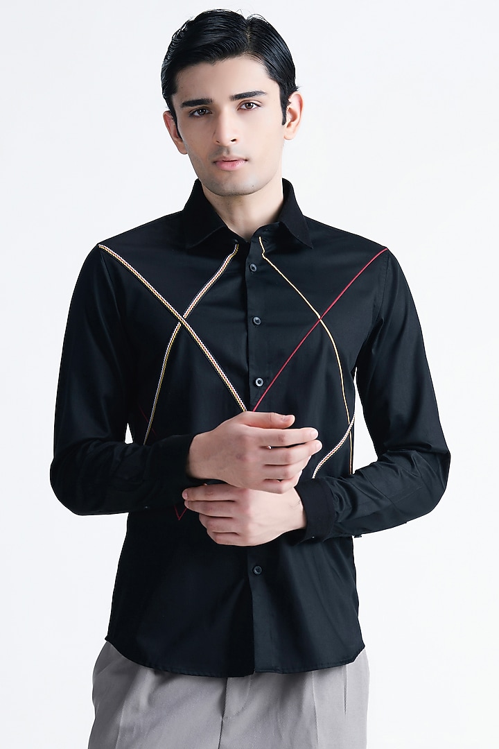 Black Cotton Party Wear Shirt by Abkasa at Pernia's Pop Up Shop