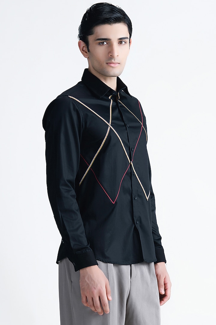 Black Cotton Party Wear Shirt by Abkasa at Pernia's Pop Up Shop
