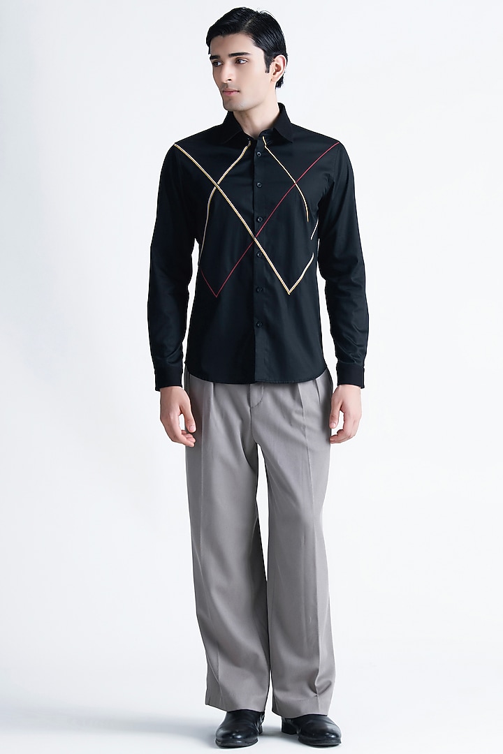 Black Cotton Party Wear Shirt by Abkasa at Pernia's Pop Up Shop