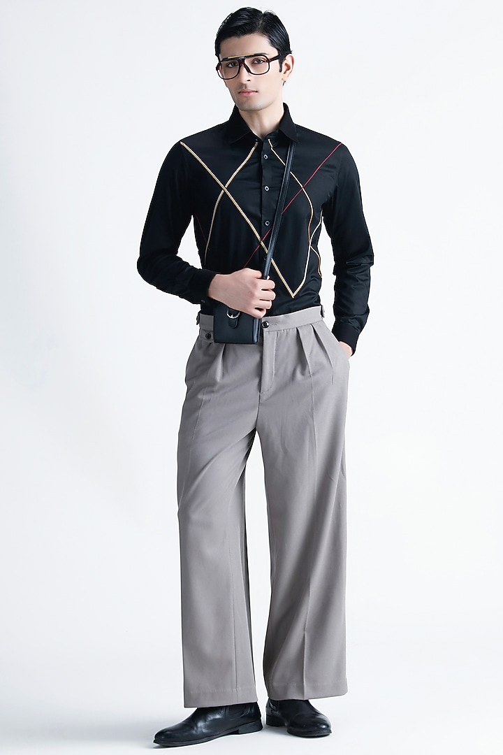 Black Cotton Party Wear Shirt by Abkasa at Pernia's Pop Up Shop