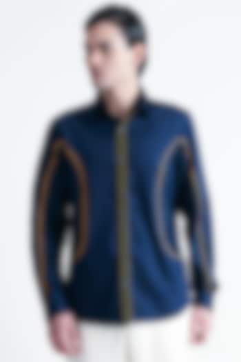 Navy Blue Cotton Party Wear Shirt by Abkasa at Pernia's Pop Up Shop