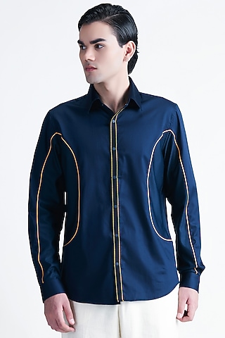 Navy Blue Cotton Shirt by Abkasa