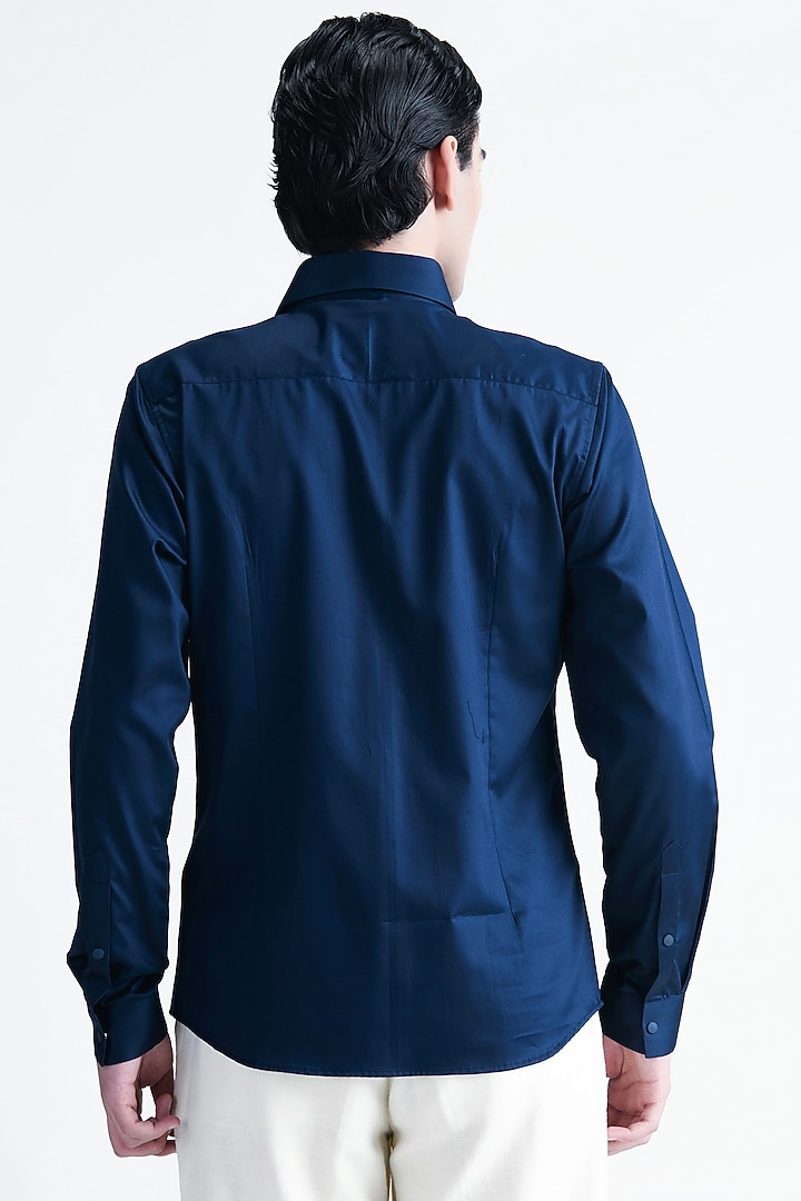 Navy Blue Cotton Party Wear Shirt by Abkasa at Pernia's Pop Up Shop