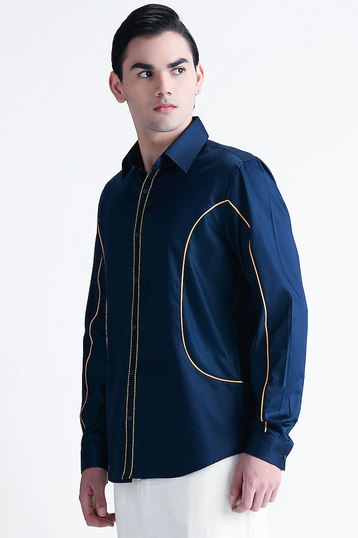 Navy Blue Cotton Party Wear Shirt by Abkasa at Pernia's Pop Up Shop