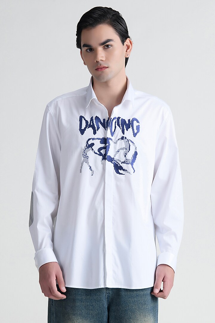 White Cotton Party Wear Shirt by Abkasa at Pernia's Pop Up Shop