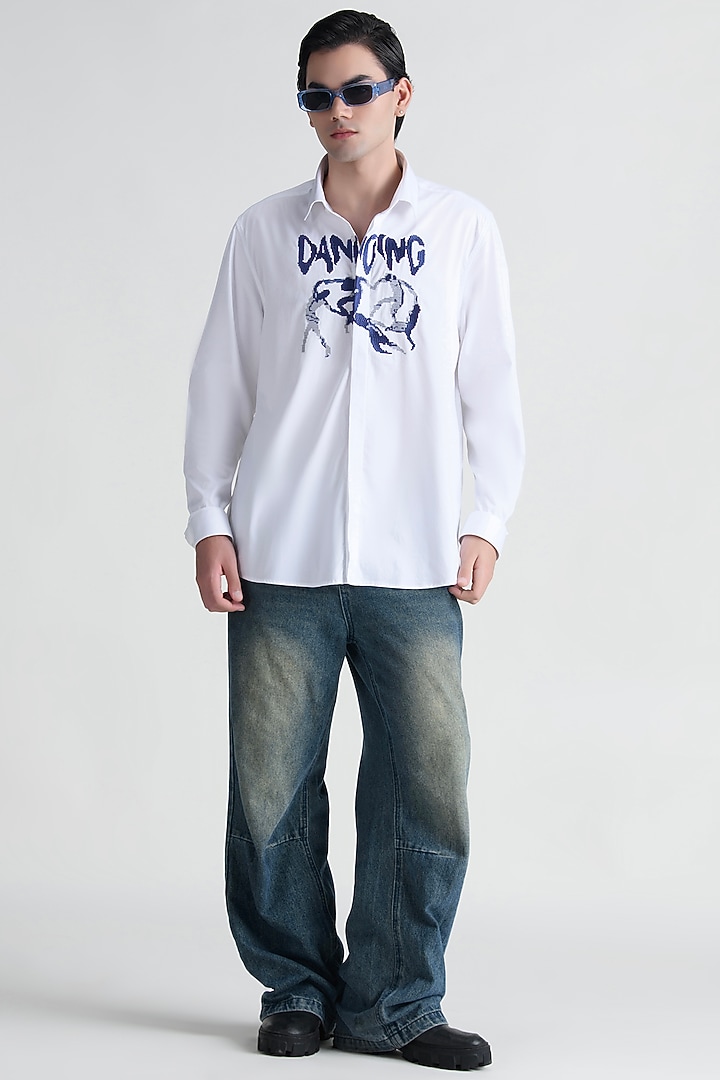 White Cotton Party Wear Shirt by Abkasa at Pernia's Pop Up Shop