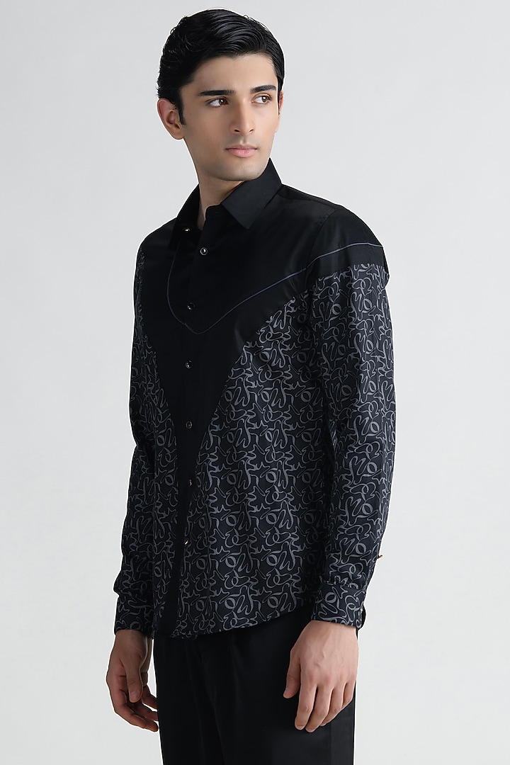 Black Cotton Party Wear Shirt by Abkasa at Pernia's Pop Up Shop