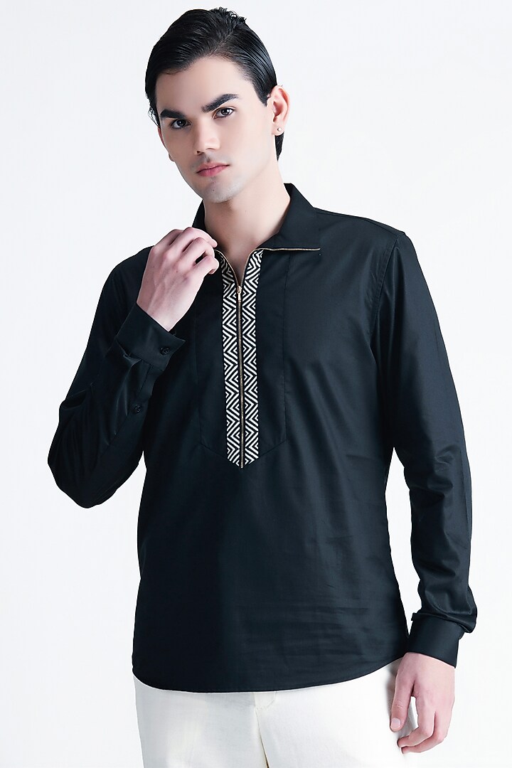 Black Cotton Party Wear Shirt by Abkasa at Pernia's Pop Up Shop