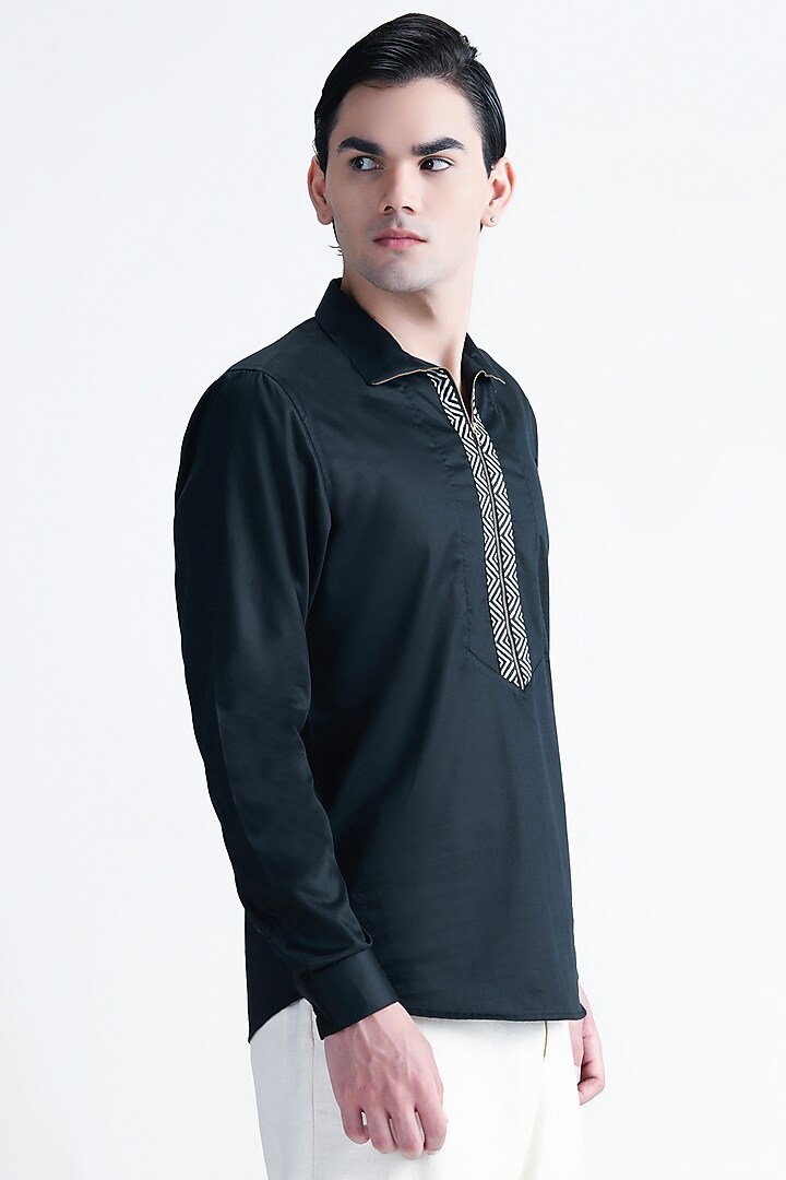 Black Cotton Party Wear Shirt by Abkasa at Pernia's Pop Up Shop