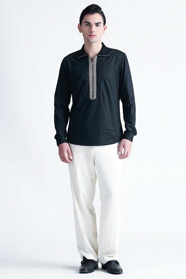 Black Cotton Party Wear Shirt by Abkasa at Pernia's Pop Up Shop