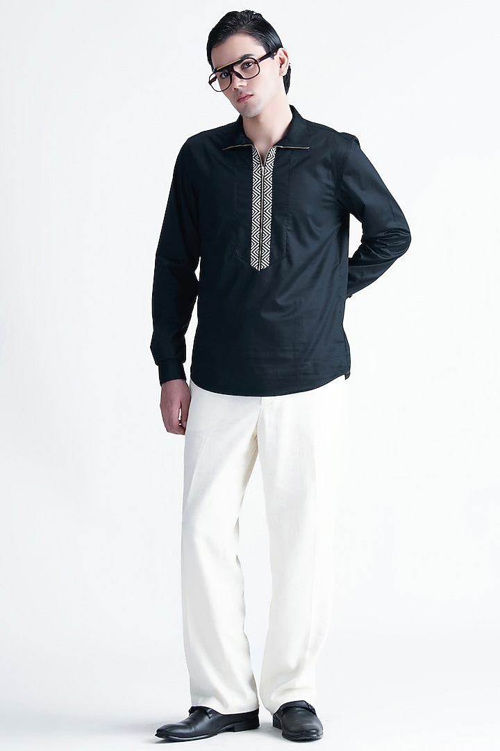 Black Cotton Party Wear Shirt by Abkasa at Pernia's Pop Up Shop